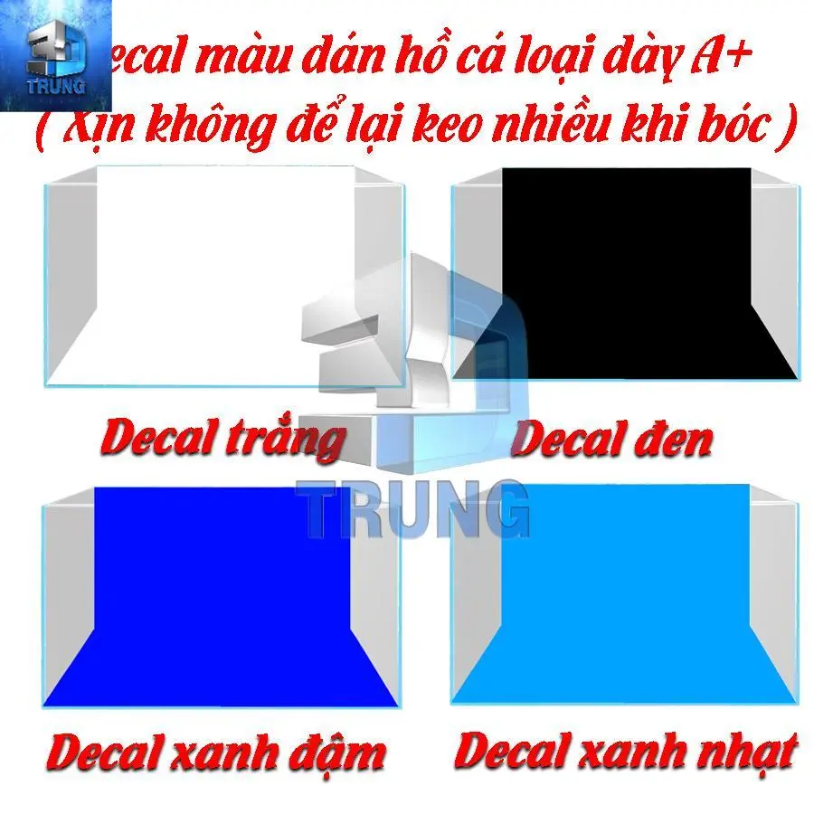 Decal màu dán hồ cá cảnh loại dày bóc hạn chế để lại keo trên kính 3 màu ( Đen, trắng, xanh đạm,xanh nhạt )