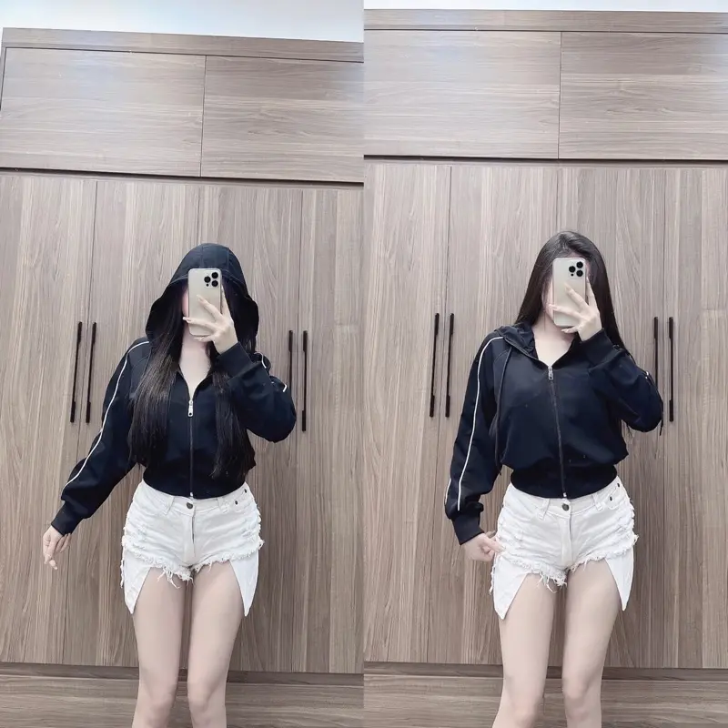 Áo khoác thun UMI may đường Viền ở tay Có Mũ to rộng túi có khoá kéo phom Basic 38-62kg