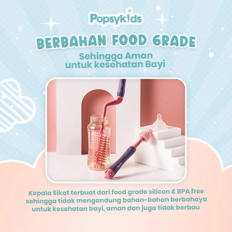 Popsykids Silicone Bottle Brush Set 3 in 1 - Sikat Botol Bayi Silikon 3 in 1 BPA Free Perlengkapan 5