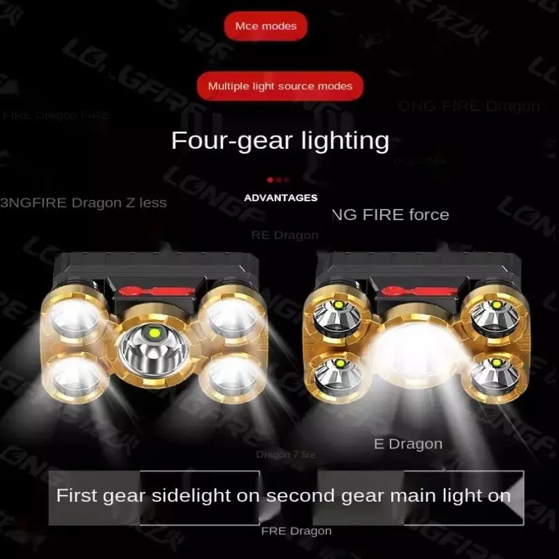 Senter Kepala 5 mata Headlamp High Power 3 XPE 38000W Waterproof khusus berburu malam mounting & obor lampu buat mati lampu tahan 24 jam untuk  mancing tahan lama head lamp lampu  gunung mini  lamp light bags senter  kepala Senter Kepala Led 2