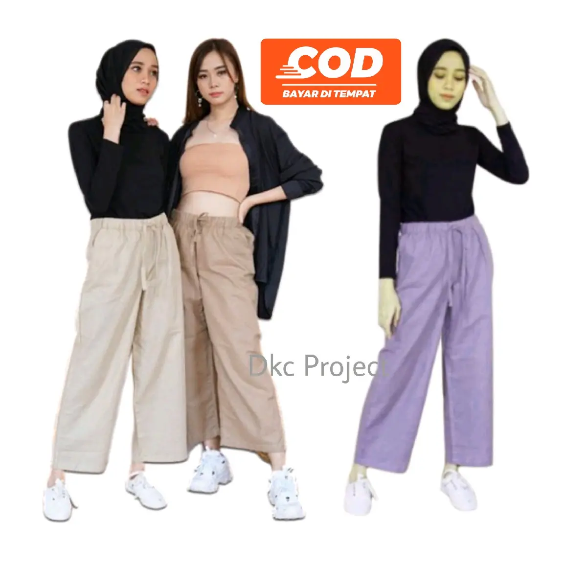 Kulot Linen Remaja Wanita Bisa Panjang Atau 7/8 Celana Katun Casual Santai Pinggang Karet