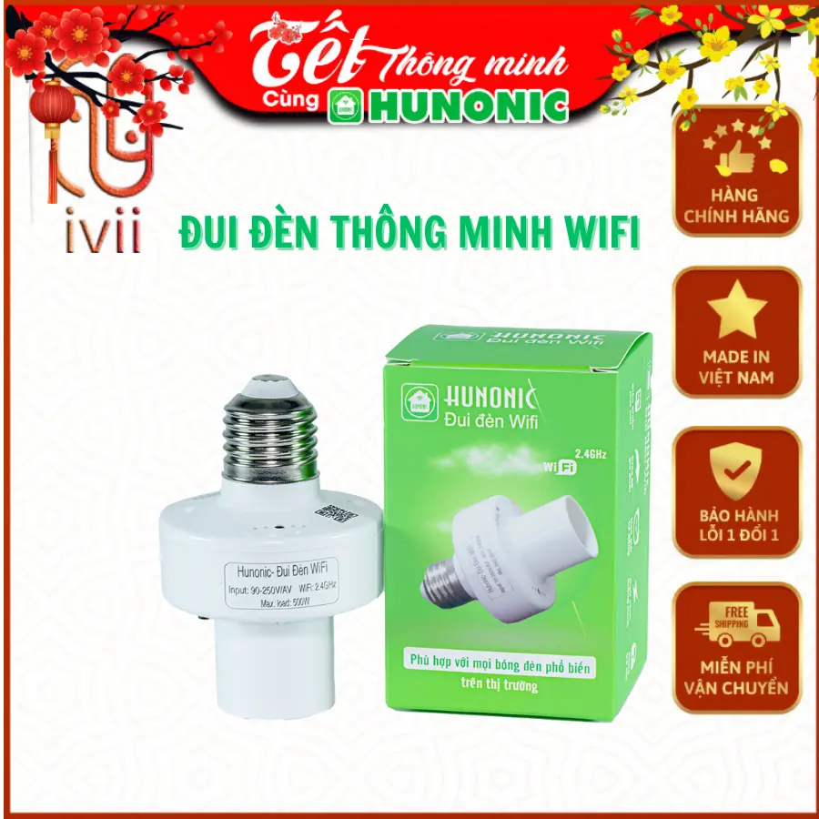 Đui đèn Wifi Hunonic- Điều khiển dễ dàng qua điện thoại- Bảo hành 12 tháng