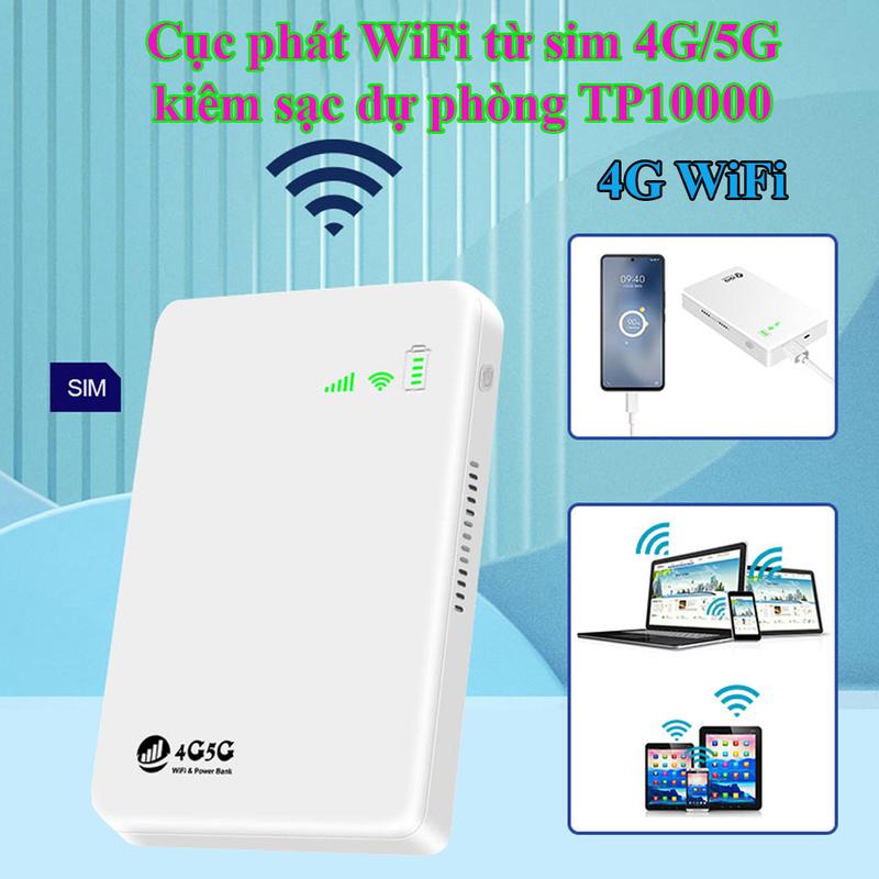 Cục phát wifi từ sim 4G/5G kiêm pin sạc dự phòng 10000mAh, bộ phát wifi  TP10000 tốc độ cao  pin 20h-25h