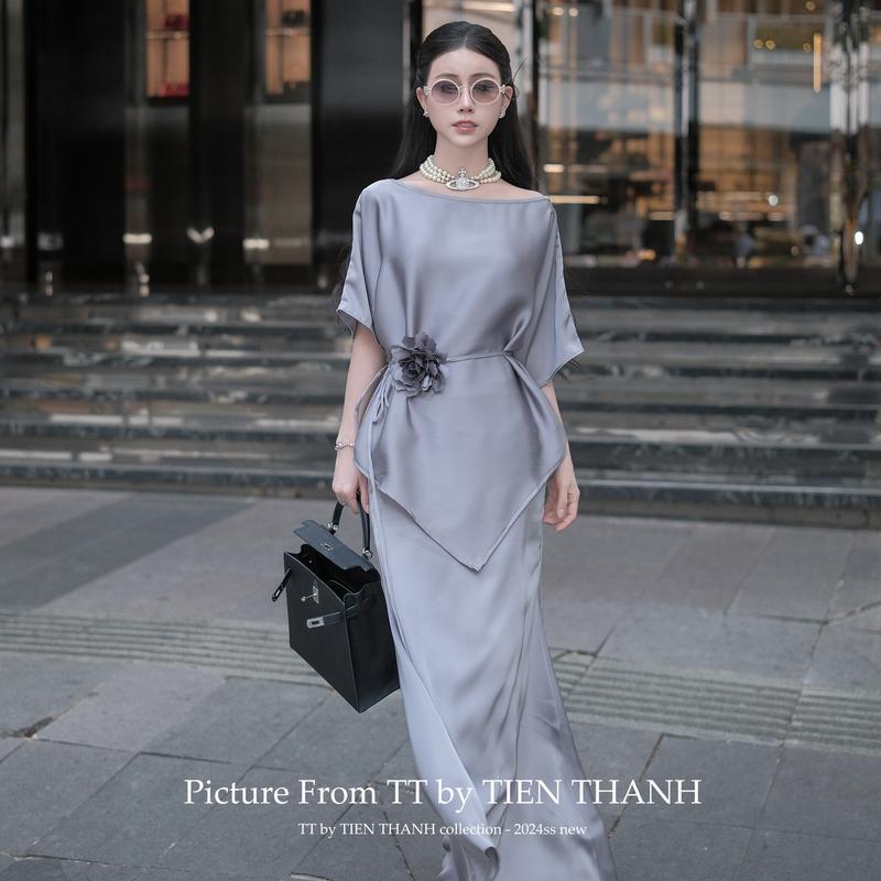 Bộ đồ Julie từ T T by TIENTHANH - Chân váy đuôi cá, áo đơn giản lệch vai - Màu trắng/đen/nude đậm/nude nhạt/đỏ đô/xám tây - Chất liệu lụa Hàn Châu - Kích thước S/M/L - Nữ, Women Nữ Top 0