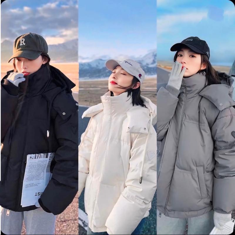 Áo khoác phao Unisex Thêu hình Tym Cánh Tay , gấu đuôi tôm, Dày Dặn 3 Lớp Nam Nữ Jacket Womem