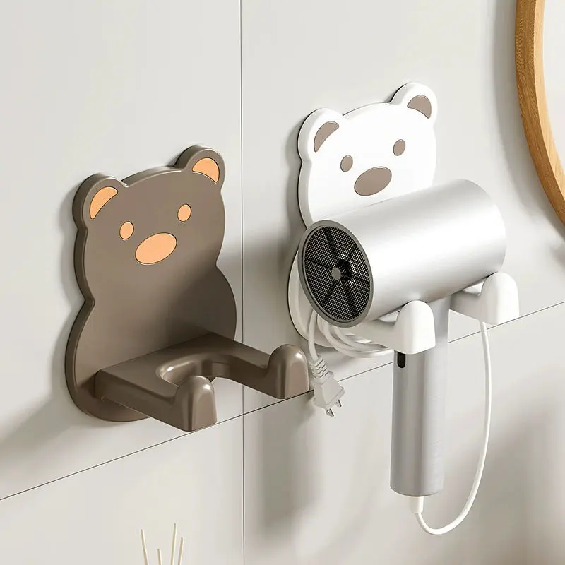 Giá Để Máy Sấy Tóc, Thiết Kế Hình Gấu, Giá Đỡ Máy Sấy Tóc Lười Biếng, Lưu Trữ Máy Sấy Tóc, Không Cần Đục Lỗ, Kiểu Kem
