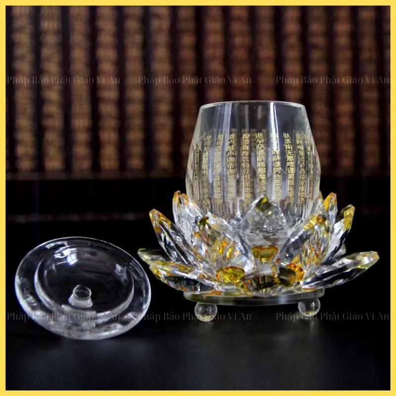 Bộ ly cúng dường Chú Đại Bi đế sen thủy tinh pha lê - An Nhiên St 3
