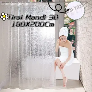 Tirai Mandi 3D 180X200Cm/Kamar Mandi PVC Tirai Mandi Kubus Air Tirai Mandi Transparan Pemblokir Air Tanpa Meninju Shower