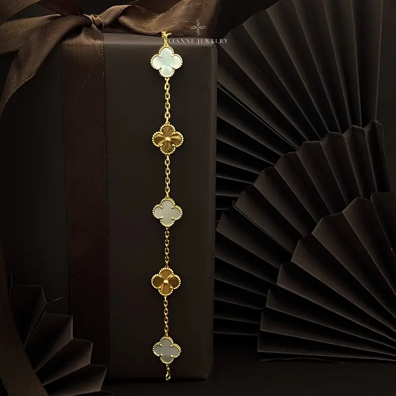 Vòng Tay Hợp Kim Kết Hợp Đá Agate Cao Cấp [Trắng Mặt Trơn] 4