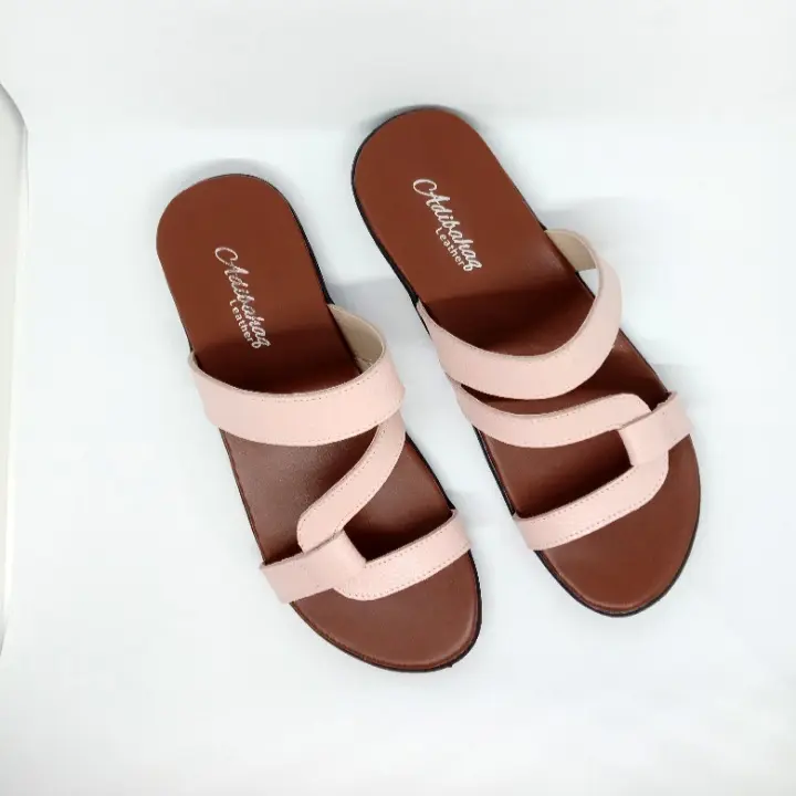 Sandal Flat Teplek Casual Wanita Sandal Kulit Asli Garut Adibahaq Carrisa BK 2