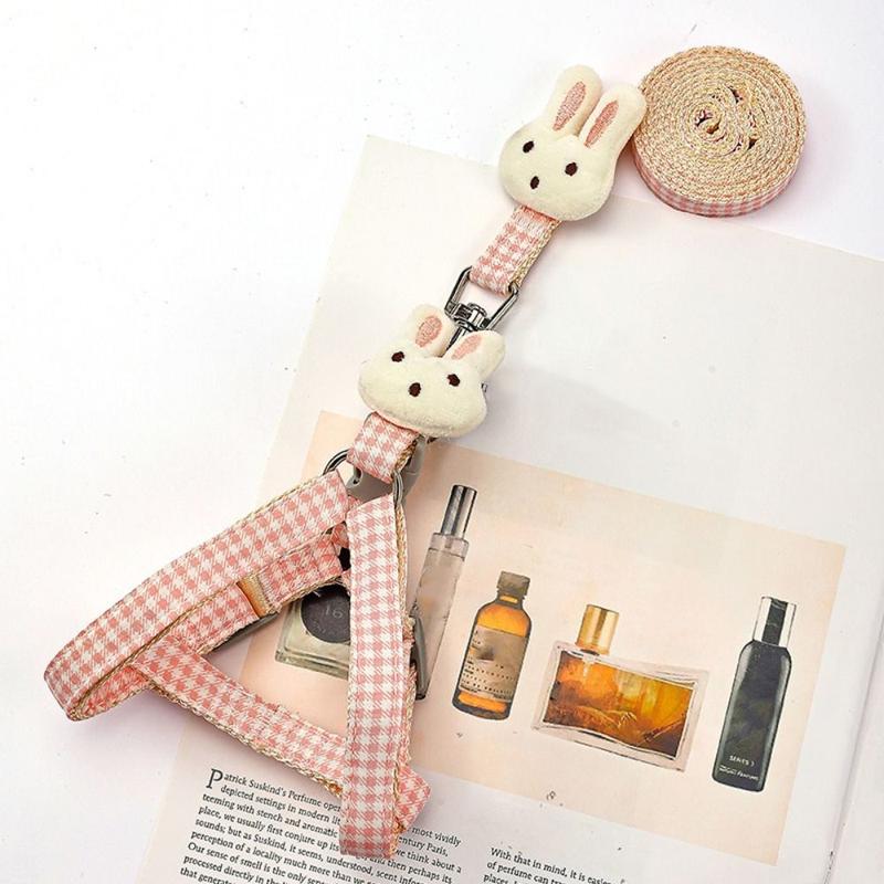 Product Introduction of Pet Harness Rabbit Doll Dog Plaid Chest Vest Cloth With Leash Rabbit Doll Dog Harness Adjustable Dog Chest Strap Puppy 9