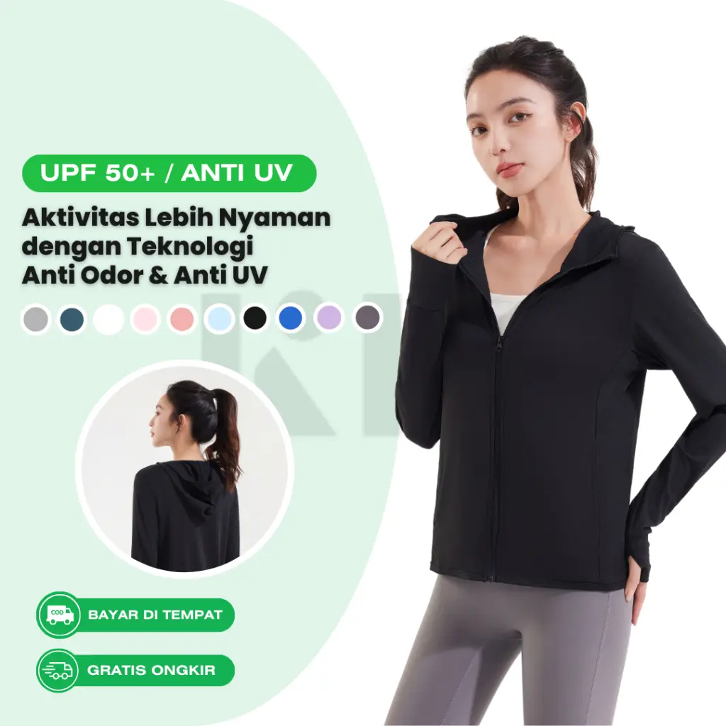 KKTOP Jaket Olahraga Anti UV  Wanita Baju Olahraga UPF50+ Breathable Outdoor Ringan Cepat Kering Nyaman Sporty Jaket Anti Matahari Atasan(J001)