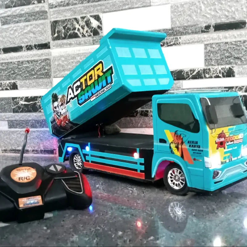 Truk Mainan anak remot control Miniatur dump truk Bak Lampu 0