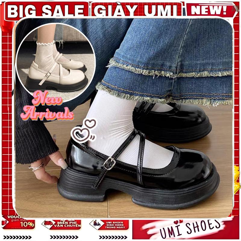 Giày LOLITA BABY VÁT Nữ Da Bóng/LÌ ulzzang phong cách Hàn quốc mary quai cài MÀU ĐEN/KEM đế cao cá tính năng động mới hot