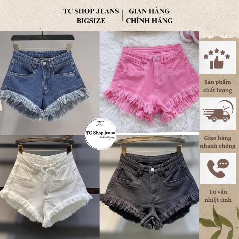TCSHOPJEANS Quần Short Jeans Nữ Bigsize Tua Rua trƠN tÚI vUÔNG Lai Đủ Màu MS 1089