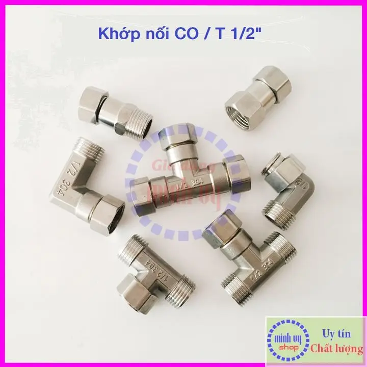 Đầu nối ống thẳng/ chữ T ren 21mm 1/2 chất liệu bằng INOX hàng loại 1- NỐI 1/2