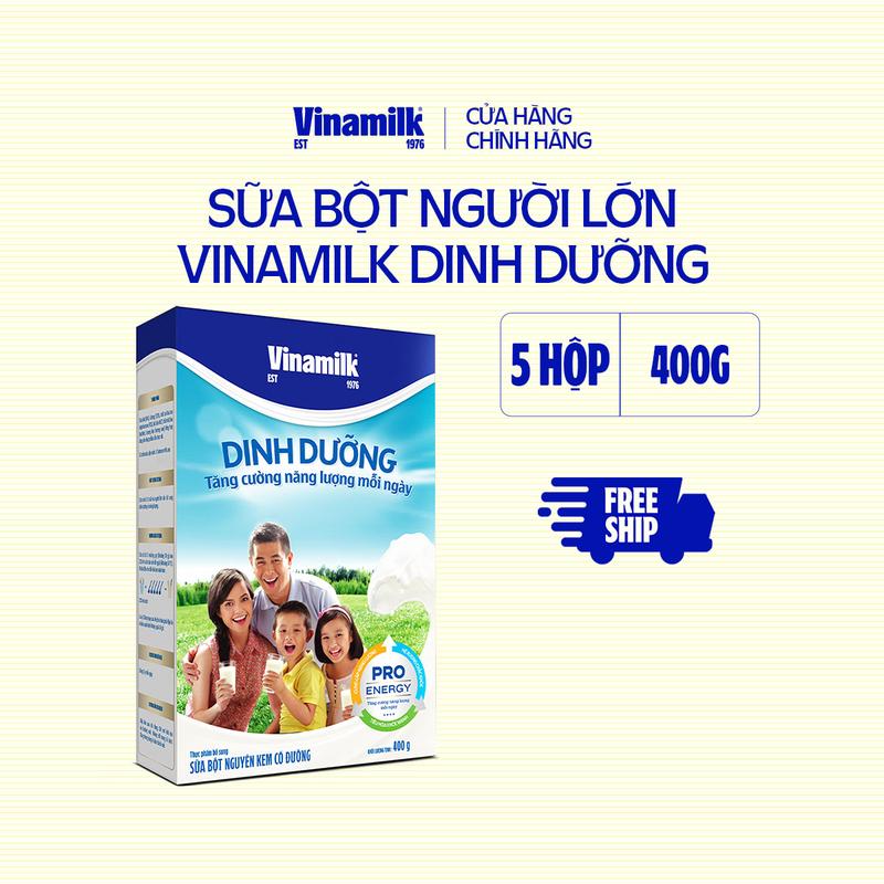 5 Hộp Sữa bột Nguyên kem có đường Vinamilk Dinh Dưỡng (Hộp Giấy 400g)