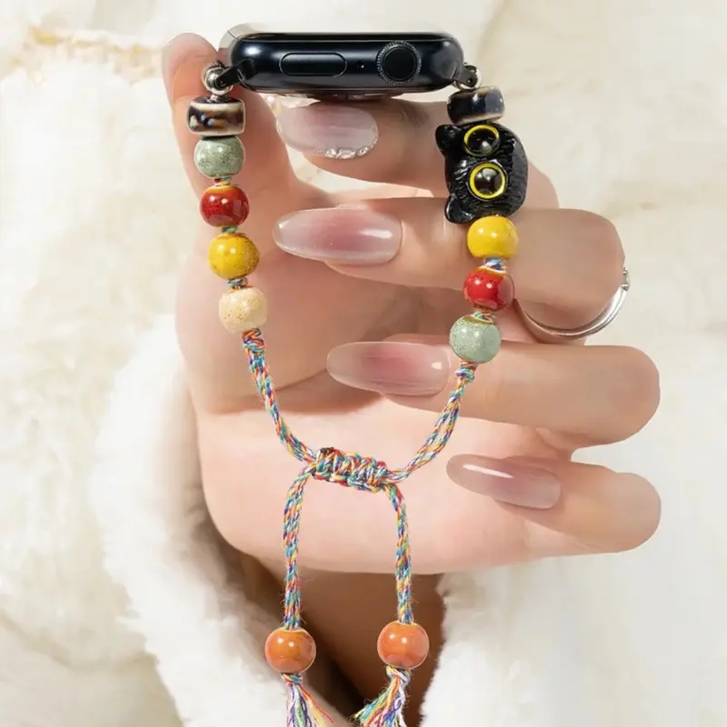 Black Cat Puppy Beaded Rope for Huawei Band Xiaomi Band Redmi watch Samsung watch Huawei watch Apple watch Itel Advan Aolon Huawei GT Series Samsung Galaxy Watch Amazfit 18mm 20mm 22mm Smartwatch 4
