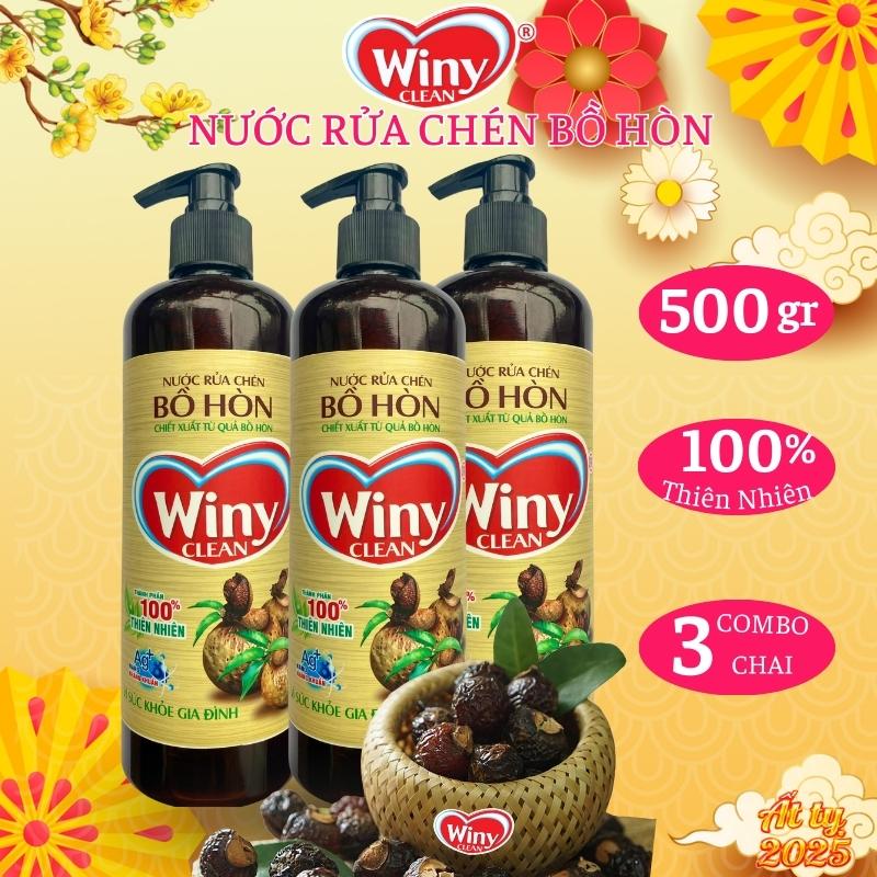 Nước rửa chén Winy Clean 500g (Combo 3 chai) Nước rửa bát hữu cơ chiết xuất từ trái bồ hòn bổ sung tính chất bảo vệ da tay người dùng Làm Sạch