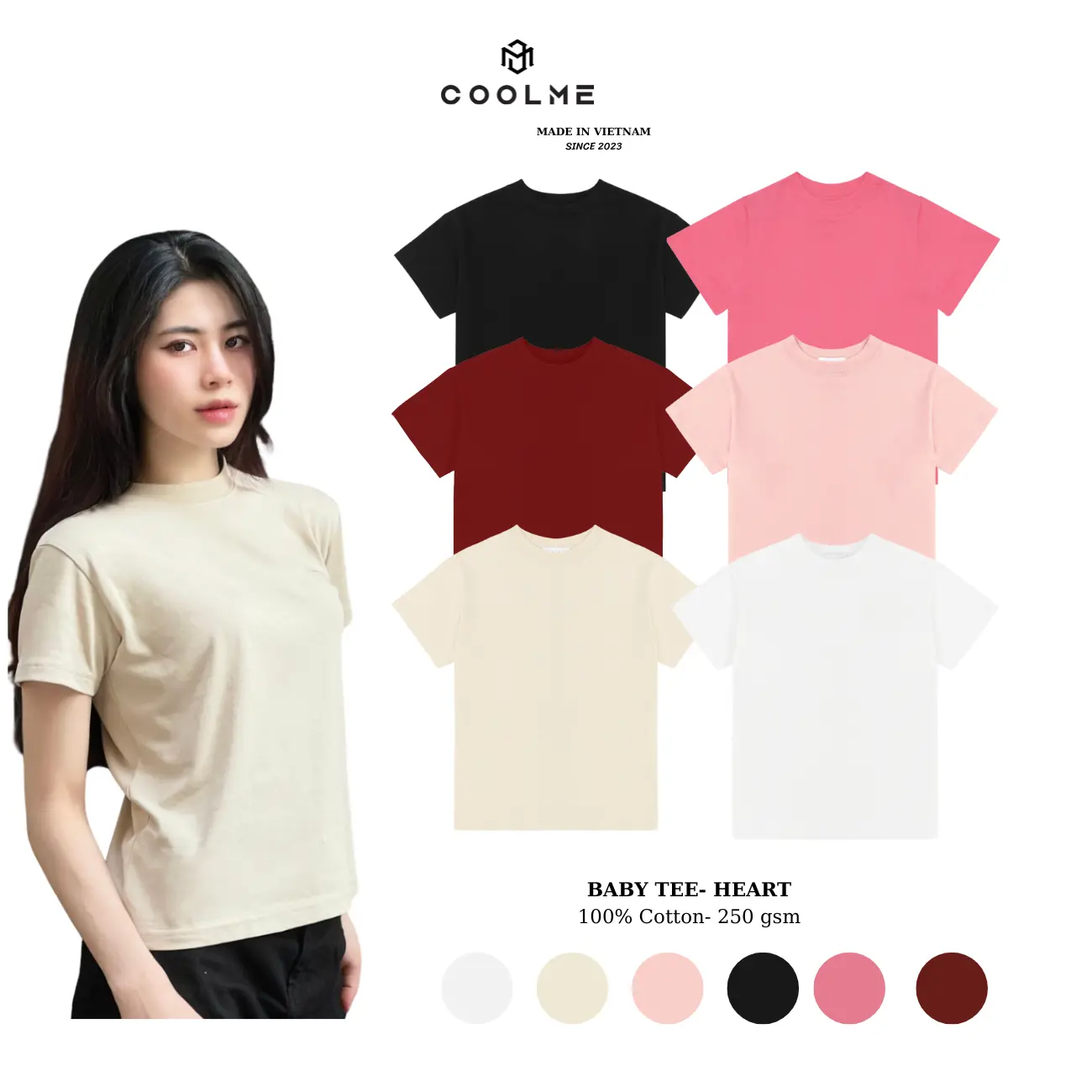 Áo Thun Baby Tee Coolme Trơn Trắng Basic Cotton Top Nữ Women Cổ Tròn