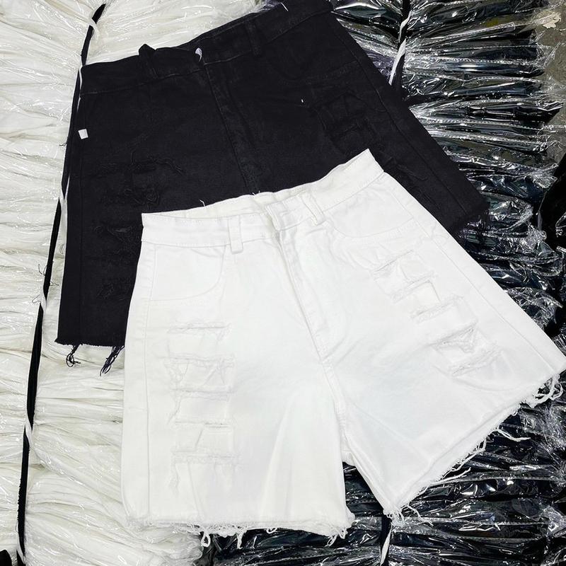 Product Introduction of Quần shorts nữ kaki rách cào trước đùi lưng cao Denim co giãn, Women Màu Trắng Màu Đen Kem Pants Jean 8