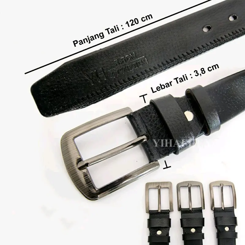 Gesper Ikat Pinggang Pria dan Wanita Hitam Polos Semi Kulit Model AG Lubang jarum Hadiah Cowok Stainless Elegan Sabuk tali pinggang ospek 6