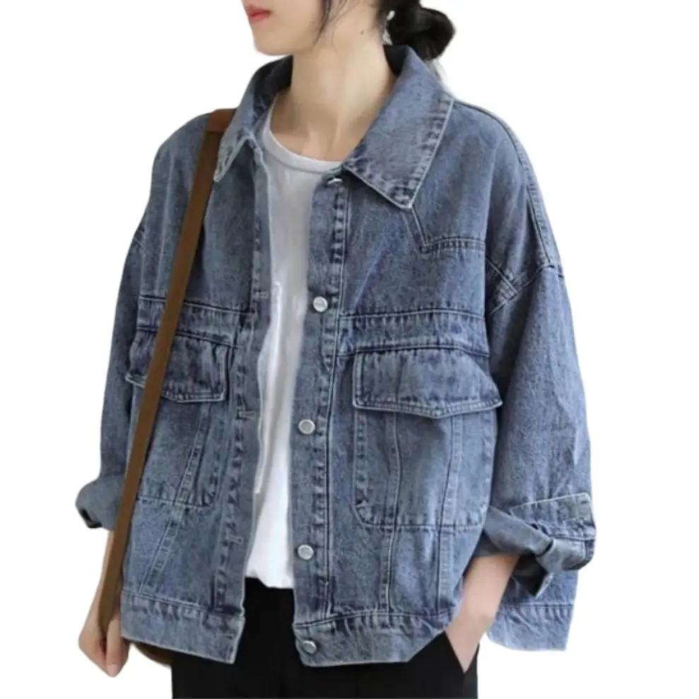 Jaket Jeans Big Mouse Wanita Oversize Korean Style - Outer Denim Jeans Tebal Stylish Casual Dan Nyaman