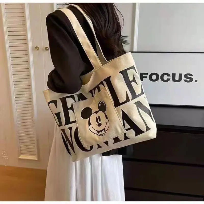 Túi Tote Vải Bố, Sức Chứa Lớn, Thiết Kế Mickey & Phụ Nữ Nhẹ Nhàng, Hàng Mới Về Năm 2024, Túi Tote Đeo Vai Thời Trang, Túi Mua Sắm Cầm Tay Thích Hợp Để Đi Chơi 0