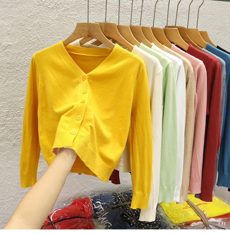 Product Introduction of Áo Khoác Cardigan Dệt Kim, Cổ Chữ V, Ngắn, Dành Cho Nữ, Hàng Mới Về Mùa Thu 2024, Màu Trơn Áo Len Bên Ngoài, Áo Len Dài Tay Women Top 11