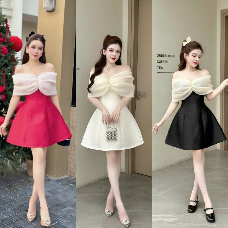 Kiều Linh Váy Dự Tiệc Thiết Kế KL79 Tafta phối tơ trễ vai tag Đá siêu xinh Nữ Voi Dress
