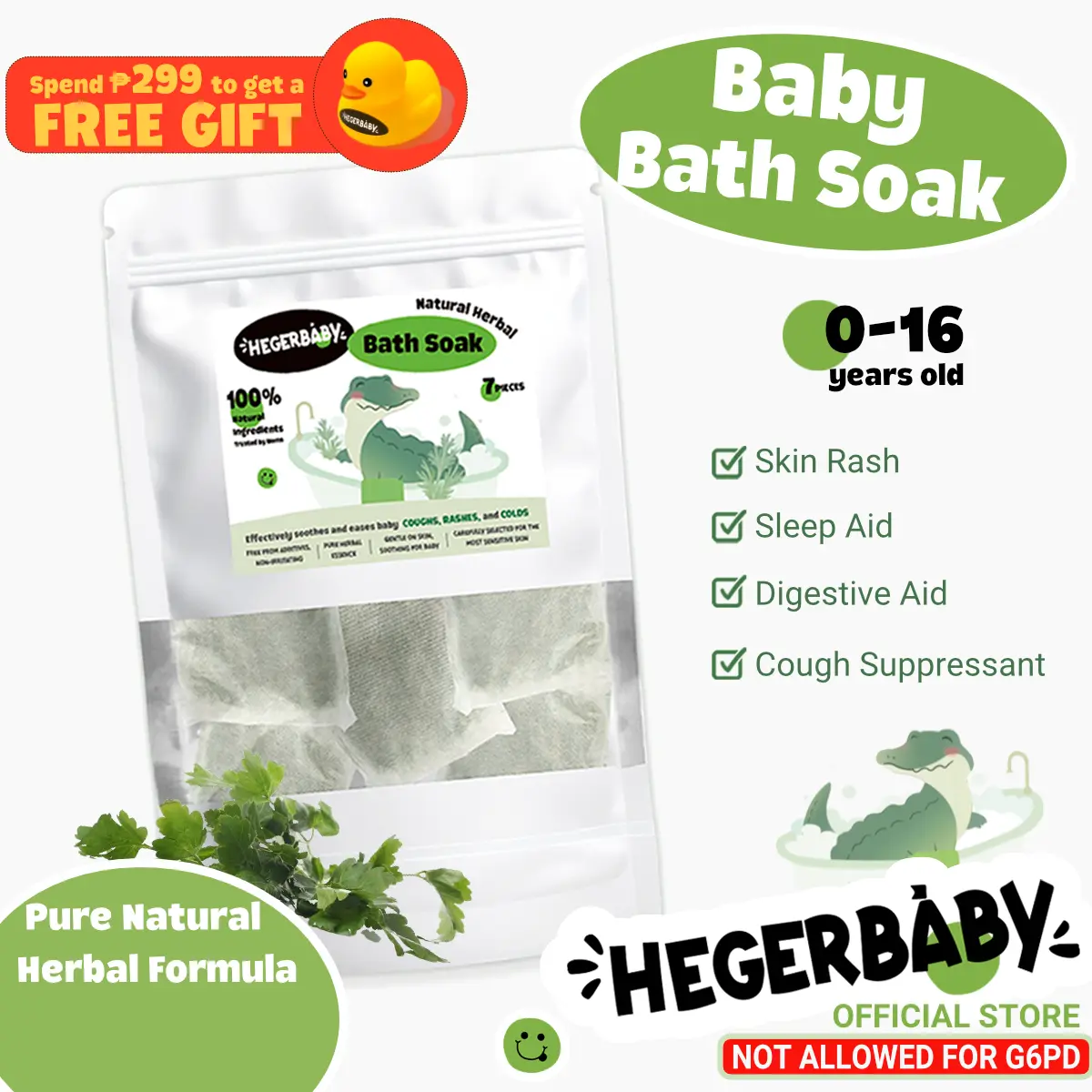 HEGERBABY Soothing Bath Sachets, 7-Pack, Natural Herbal Essence, Gently Nurtures for Comfortable Breathing, Supports Well-being, Essential for Home