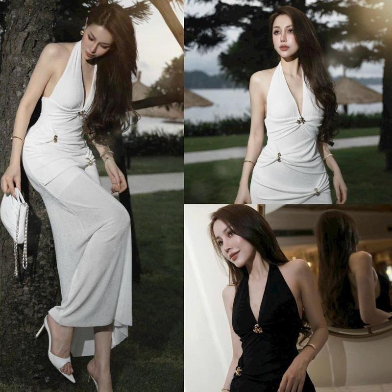 Váy K42 liền cổ yếm dáng dài Nữ Nhung - Đen Dress Women Voi Voan