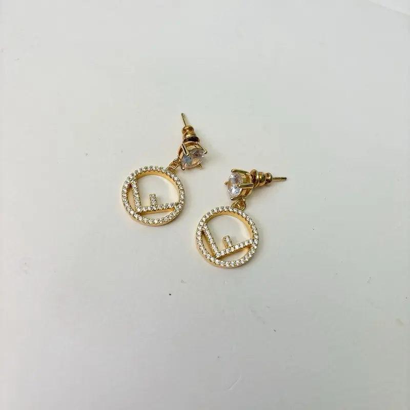 Bông tai, hoa tai chữ F nữ tính sang trọng Víp chất liệu bạc xi vàng non 3 lớp pvd không han gỉ