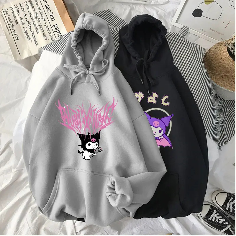 2025 New Winter Hoodie Women's Loose Korean Hoodie Autumn Winter Edition Plush Street Fashion Cartoon Kuromi Hoodie