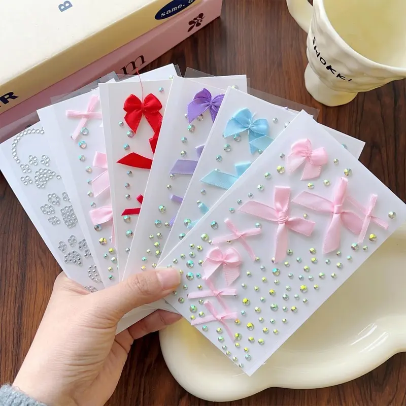 Miếng Dán Trang Điểm Mặt Acrylic, Sáng Bóng, Đa Năng, Đồ Trang Trí Nơ Ruy Băng Đầy Màu Sắc, Thích Hợp Cho Bữa Tiệc Tự Làm, Trang Điểm Cơ Thể Tạm Thời 7