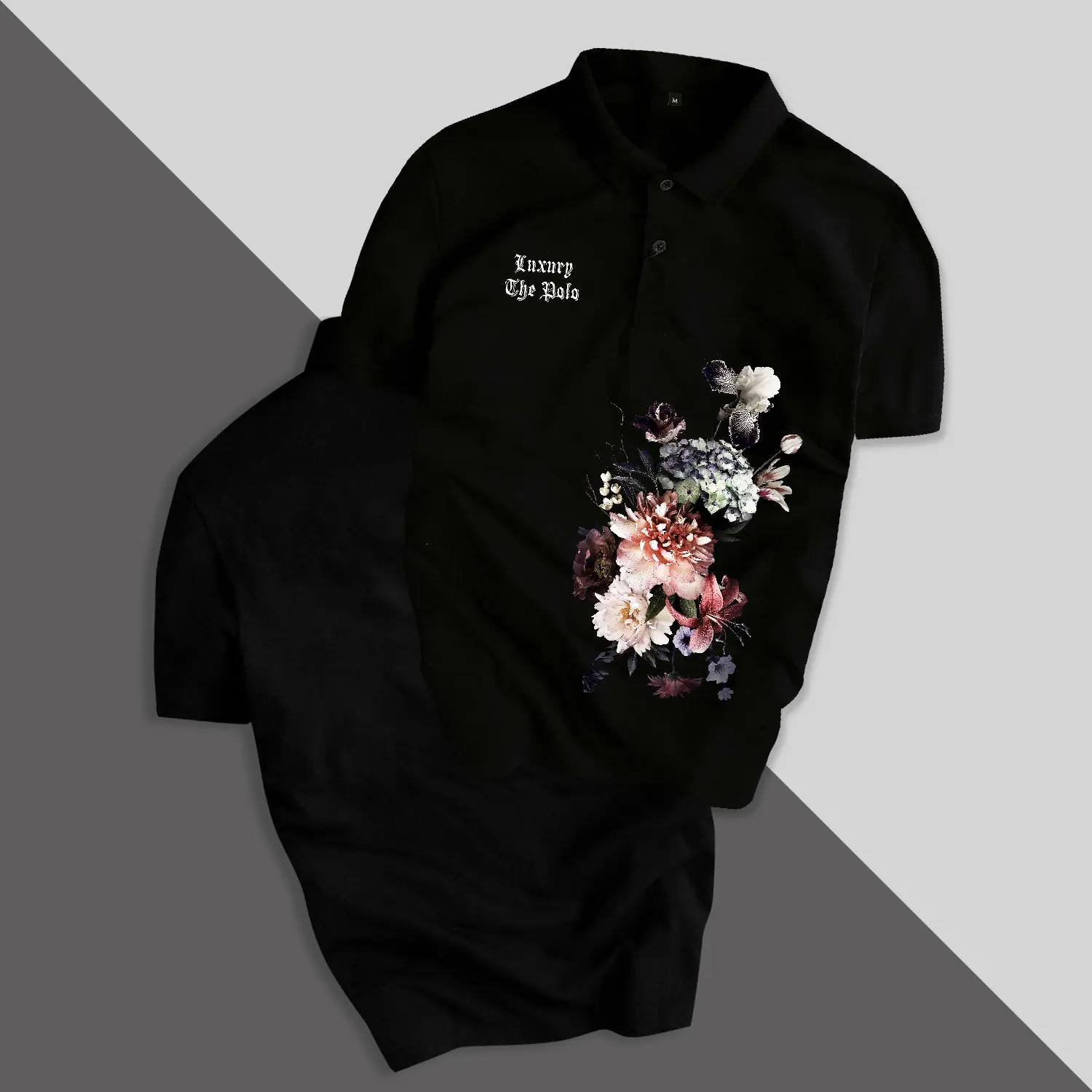 Áo POLO ĐEN HOA LUXURY  cộc tay co giãn mát mịn cảm giác dễ chịu phong cách trẻ trung năng động Menswear Nam Top Áo Thun