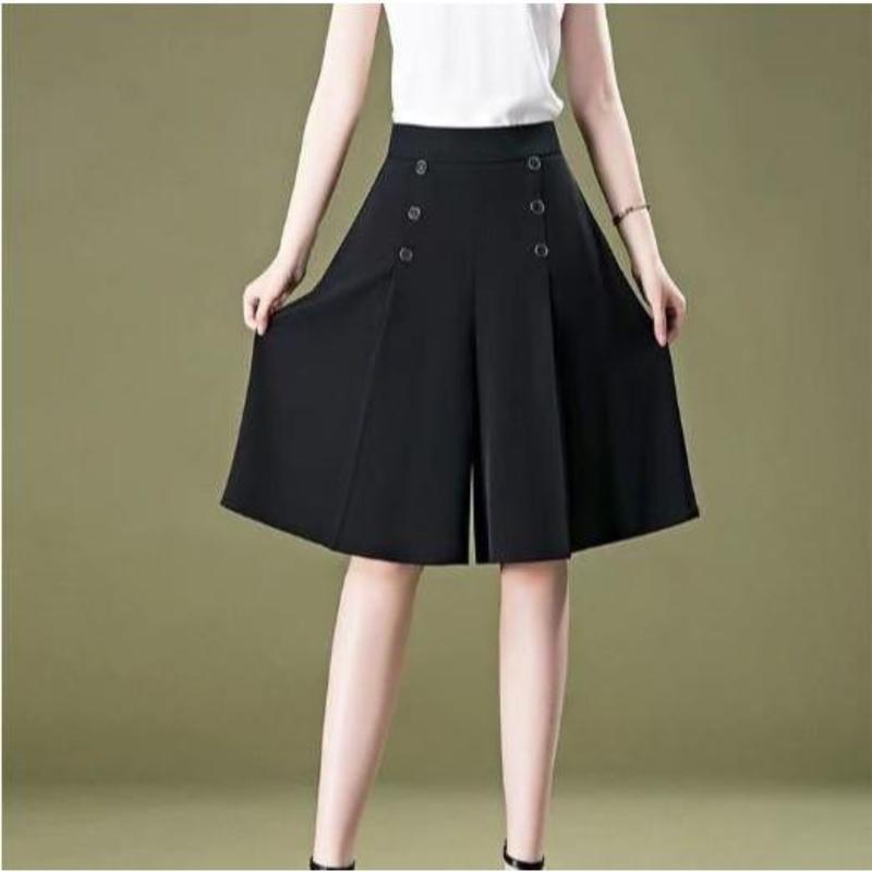 Quần ống rộng 6 NÚT culottes lưng thun sau giả váy LỬNG Nữ Women Ong Pants[GV] 6