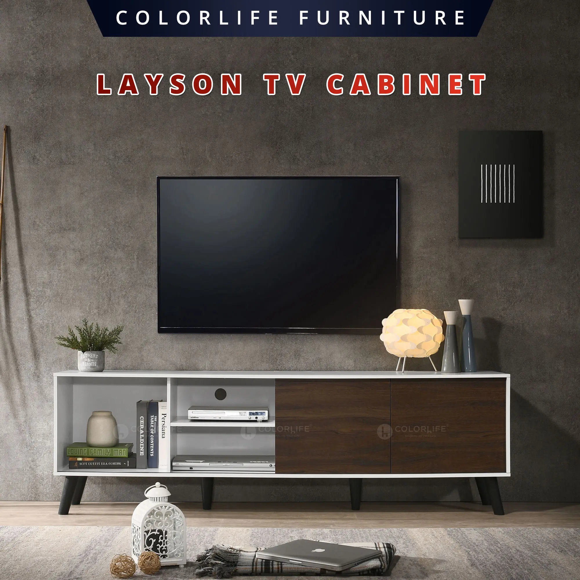 Color Life Layson TV Cabinet [Sliding Door] /Multi Compartment 2 Door 4 Compartment / Property Condo Project