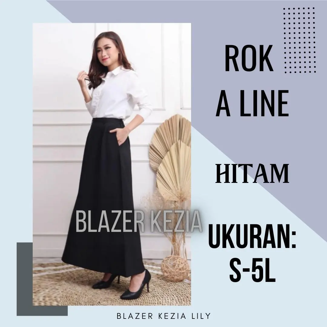 Rok Kerja Wanita Panjang A LINE Ukuran S M L XL 2L 3L 4L 5L JUMBO  Premium Hitam Maxi Skirt Polos Kerja Kuliah Wisuda Interview Magang Kampus Kuliah COD BLAZER KEZIA LILY A-Line Black Cotton Wool Katun Seragam Kantor Formal Casual