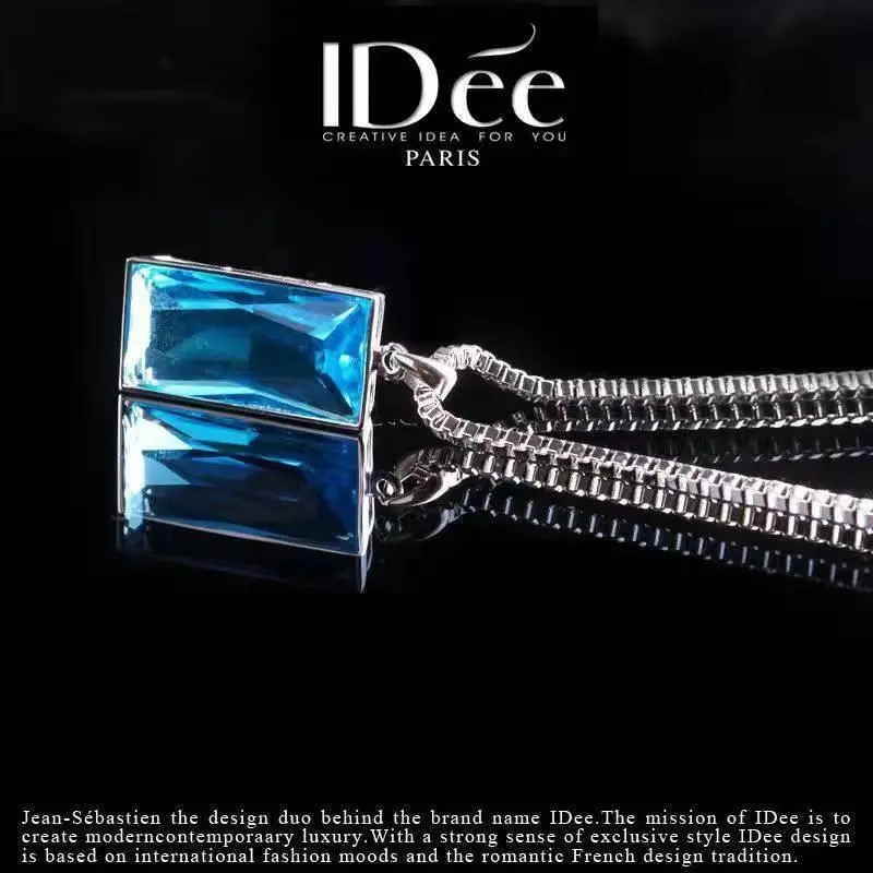 Mặt Dây Chuyền Nam, Đá Topaz Tự Nhiên, Đá Quý Hình Vuông Màu Xanh Dương 49,4 Karat, Vòng Cổ, Mạ Bạc Sterling 925, Mạ Bạch Kim 18K 5