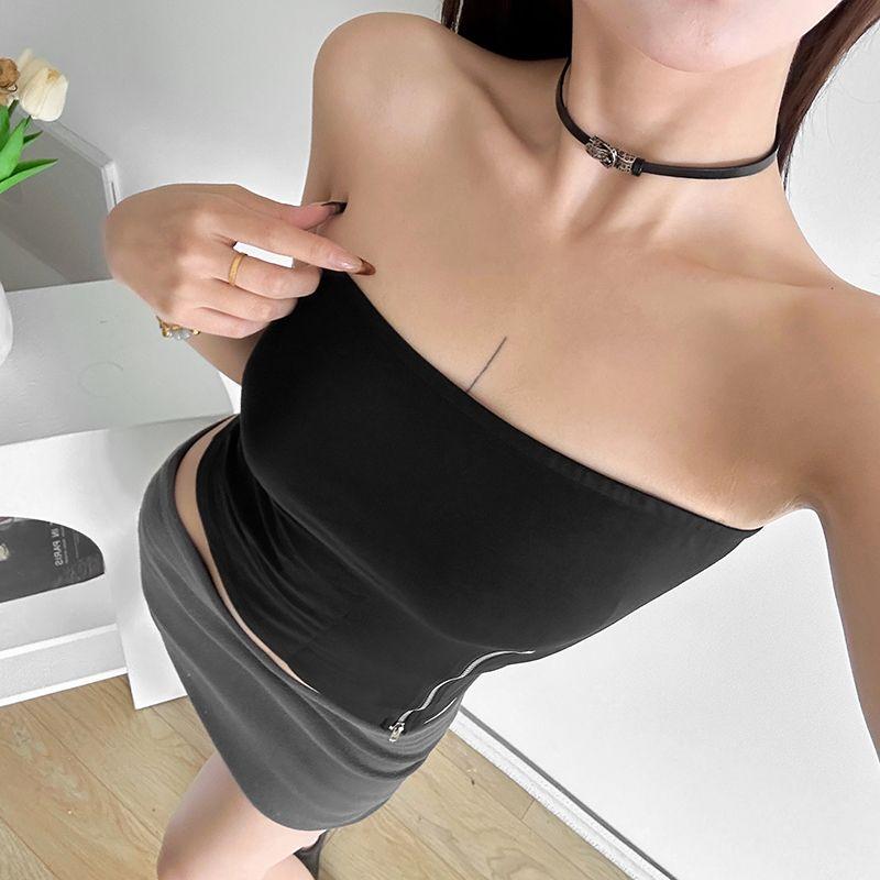 2025cutenew Sweet Cool Wind Mist Elegant Light Yarn All-Match Fishtail Skirt Women's Zip Tube Top Slimming Vest Short Top 4