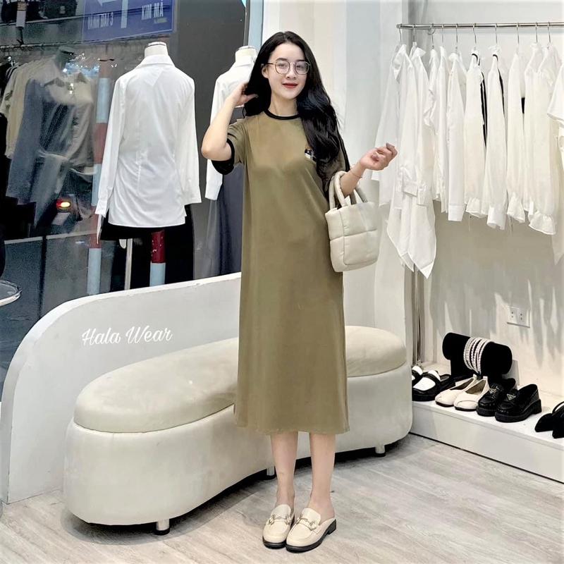 Đầm suông nữ - váy suông thun cotton ngắn tay cổ tròn form rộng túi eo freeship Women Dress