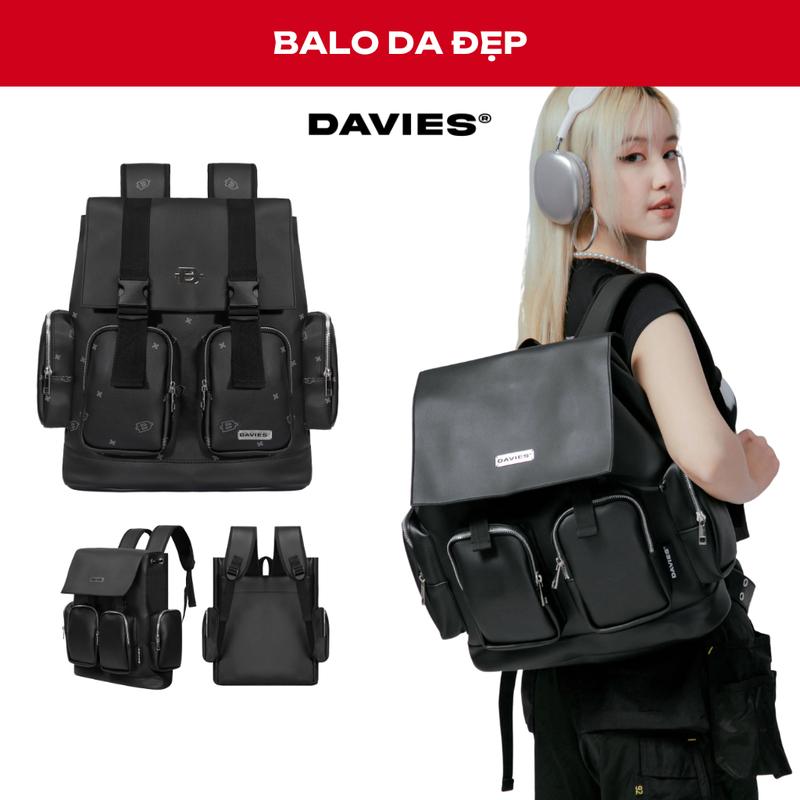 Balo da đi học nam nữ dây rút DAVIES màu đen họa tiết monogram nhiều ngăn Drawstring & Classy Backpack local brand