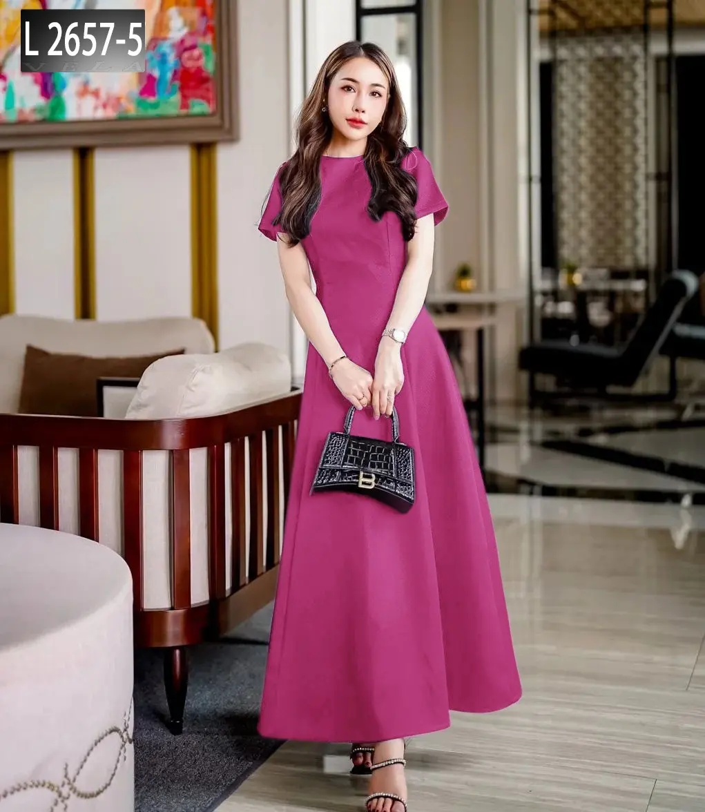 Joanne Fashion | Dress Panjang Wanita Simple Casual Kekinian Korean Style Lengan Pendek Bahan Scuba Lembut Tebal Premium (2657)