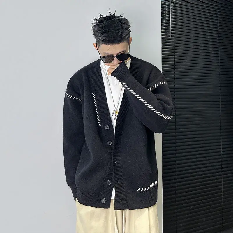 Áo Cardigan Nam, Thời Trang, Mặc Mùa Thu Và Mùa Đông, Áo Len Dày, Cổ Chữ V, Thời Trang Hàn Quốc, Thường Ngày Và Dáng Rộng Rãi, Áo Khoác Ấm, Thời Trang Nhật Bản Menswear