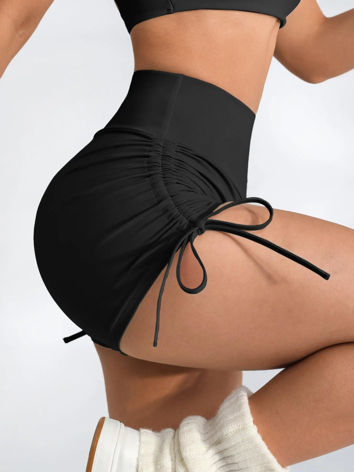 Women's Solid Ruched Drawstring High Waist Shorts, Casual Comfy Breathable Skinny Shorts for Daily Wear, Ladies Bottoms for All Seasons Valentine's Day, gift