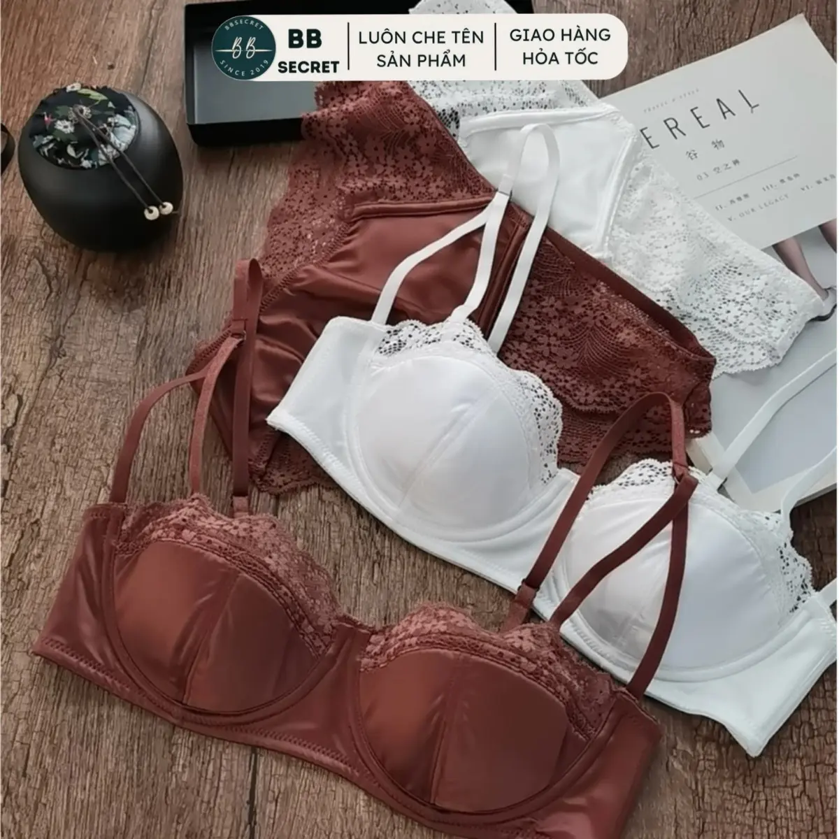 [FORM NHỎ] Bộ đồ lót lụa satin Nữ Form nhỏ, đệm mỏng, có gọng - BB Secret - QUẦN CHIP FREESIZE 48-55kg aolotnu dolot noiynu Green Thường bodo lot Off-white Women Đen set