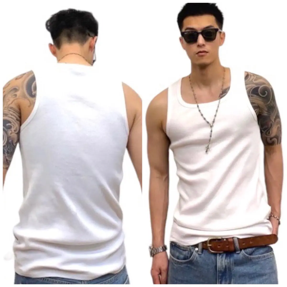 Cotton Sando for Adults Tank Tops - Unisex Plus Size Round Neck Plain Design - Tropical, Fabric, Lingerie, Beige, Vest, Sleeveless