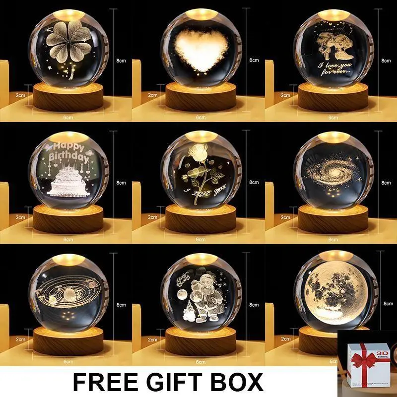 3D Crystal Ball Mặt trăng và cá voi vũ trụ ánh sáng ban đêm Glowing Trang trí nội thất Four Leaf Grass Giáng sinh Quà tặng Tình yêu Quà sinh nhật đèn Light 3