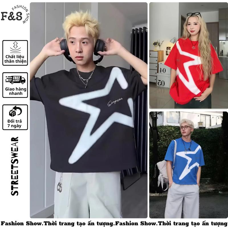  Áo thun unisex from rộng NGÔI SAO SIMP.SONN- Áo phông F&S nam nữ tay lỡ dành cho các cặp đôi Top Cotton Women Cổ Tròn Voi Sen Tre 